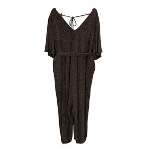 Torrid Jumpsuit Plus Size 4/26 Black Gold Metallic Striped Plisse Tie Back Party